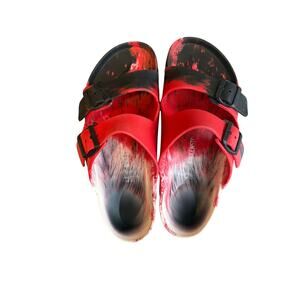 Birkenstock Arizona Marble EVA Sandals Size 42 Red Black White Lightweight Shoes